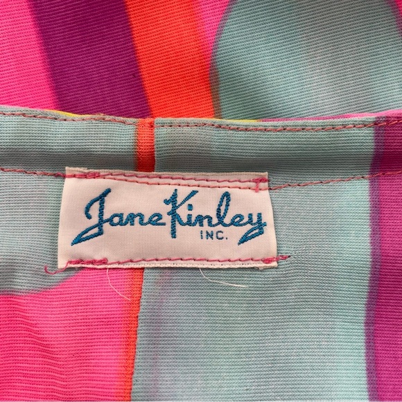 70s Vintage Jane Kinley Funky Retro Psychedelic Mod Front Zip Dress Union Label - Picture 4 of 10